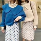 Ruffle Trim Pullover / Dotted Midi Skirt