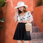 Short-sleeve Panel V-neck Swimdress