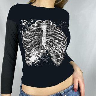 Long-sleeve Rib Print Top