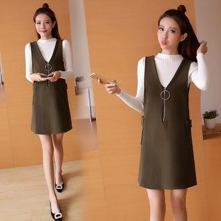Set: Knit Top + V-neck Jumper Dress