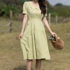 Short-sleeve Collar Drawstring A-line Dress