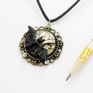 Bat Pendant Necklace Black & Gold - One Size