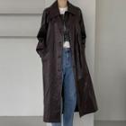 Faux-leather Long Coat With Sash