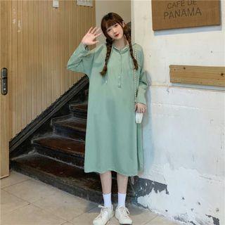 Long-sleeve Plain Hooded Long Sweatshirt