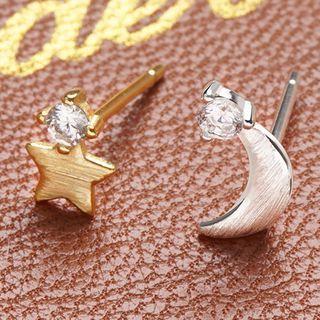 Non-matching Rhinestone Alloy Moon & Star Earring