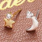 Non-matching Rhinestone Alloy Moon & Star Earring