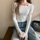 Asymmetrical Long-sleeve Elbow-cutout T-shirt