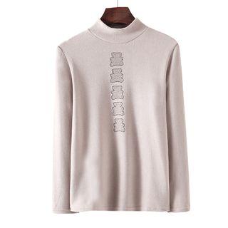 Long-sleeve Rhinestone Bear Mock-turtleneck Top