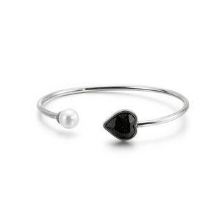 Fashion And Simple Heart-shaped Dark Purple Cubic Zirconia Imitation Pearl 316l Stainless Steel Bangle Silver - One Size
