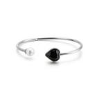 Fashion And Simple Heart-shaped Dark Purple Cubic Zirconia Imitation Pearl 316l Stainless Steel Bangle Silver - One Size