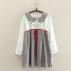 Long-sleeve Gingham-panel Embroidered Dress