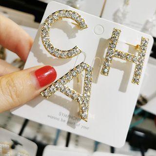 Set Of 3: Rhinestone Alphabet Earring (assorted Designs) Set Of 3 - As Shown In Figure - One Size