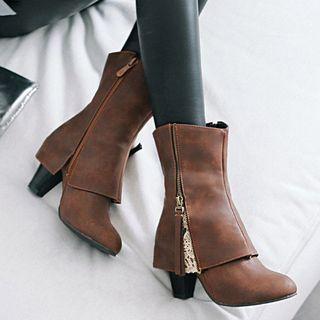 Lace Panel Chunky-heel Short Boots
