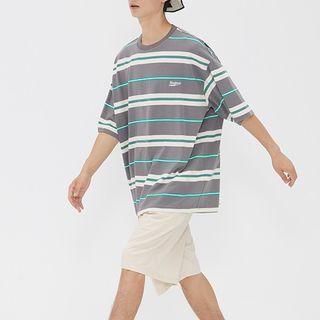 Short Sleeve Color Block Stripe Tee