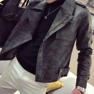 Notch Lapel Zip-up Faux Leather Jacket