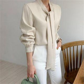Tie-front Blouse Cream - One Size
