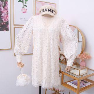 V-neck Furry Mini Shirtdress