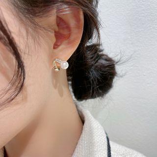 Faux Pearl Rhinestone Alloy Earring 1 Pair - S925 Silver Stud - Gold - One Size