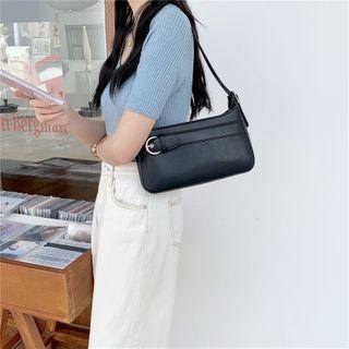 Plain Zip Shoulder Bag Black - One Size