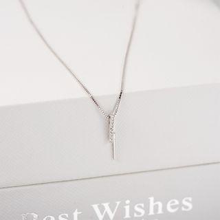 925 Sterling Silver Rhinestone Bar Pendant Necklace Ns390 - Silver - One Size