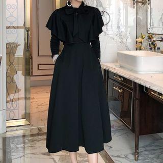 Tie-neck Ruffle Trim Maxi Dress