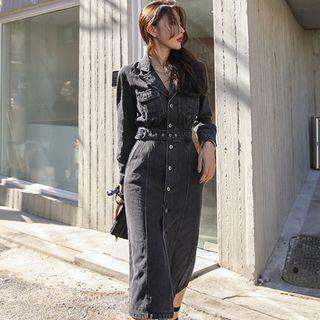 Denim Long-sleeve Midi Dress