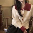 Knitted Color-block Peter Pan Collar Cardigan