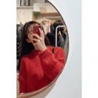 Crewneck Drop-shoulder Thick Sweater Red - One Size