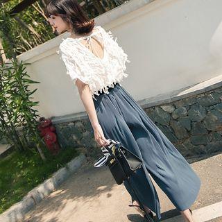Set: Fringed Top + Wide Leg Pants
