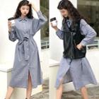 Long Sleeve Checked Shirt Dress / Vest