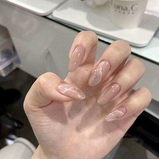 Glitter Faux Nail Tips 157 - Nude Pink - One Size