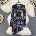 Long Sleeve Printed Asymmetrical Dress