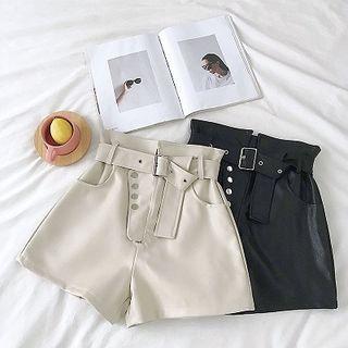 Plain Faux Leather High-waist Shorts