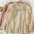 Lace Ruffle-trim Crew-neck Cardigan