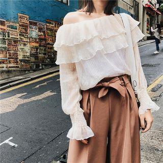 Ruffle Trim Chiffon Off Shoulder Blouse