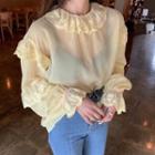 Long-sleeve Lace Paneled Top Yellow - One Size