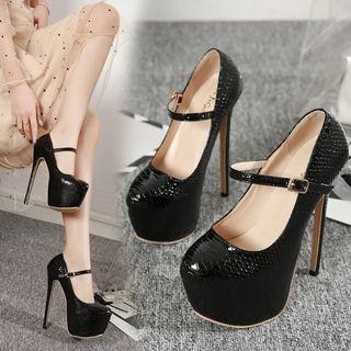 Faux Leather Snake-grain High Heel Platform Pumps