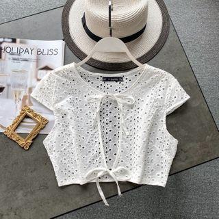 Cutout Lace-up Strap Round-neck Top
