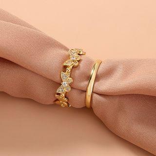 Rhinestone Butterfly Ring 1 Pc - Se568 - Rhinestone Butterfly Ring - Gold - Us Size 8