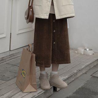 Corduroy Midi Skirt Dark Coffee - One Size