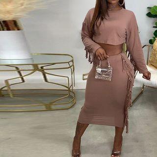 Set; Long-sleeve Top + Lace-up Skirt