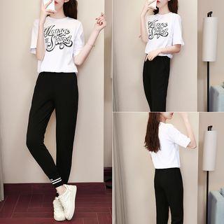 Set: Lettering T-shirt + Slim-fit Pants