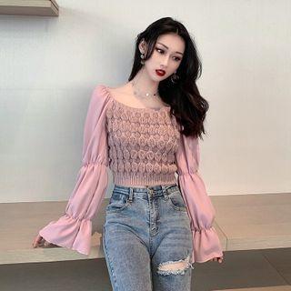 Long-sleeve Knit Panel Crop Top