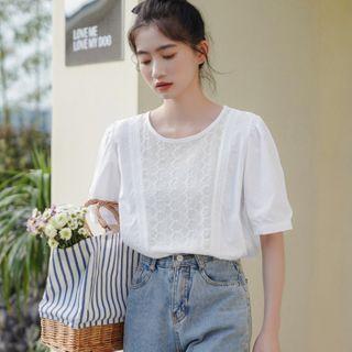 Eyelet Panel Short-sleeve Blouse