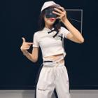 Chinese-style Frog-button Crop T-shirt With Pouch