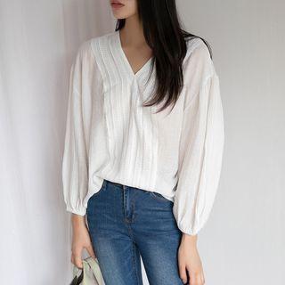 V-neck Lace-trim Top Ivory - One Size