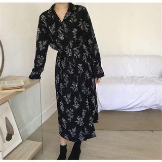 Flower Print Midi Shirt Dress