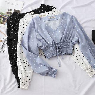 Long-sleeve Patterned Cropped Top