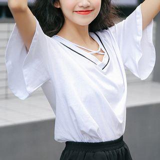 Cross Strap V-neck Short-sleeve T-shirt