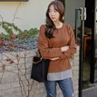 Drop-shoulder Layered-hem T-shirt